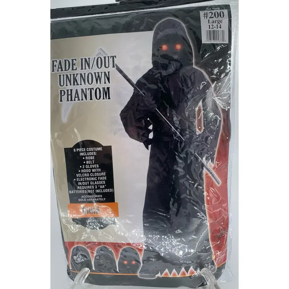 Phantom Costume Halloween Unknown Fade In/Out Child Sz Large 12-14 Robe Glasses